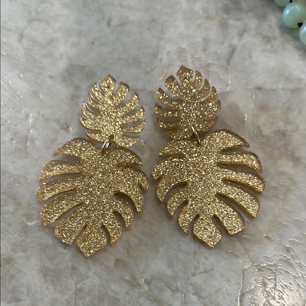 India Hicks Gold Glitter Palm Leaf Earrings